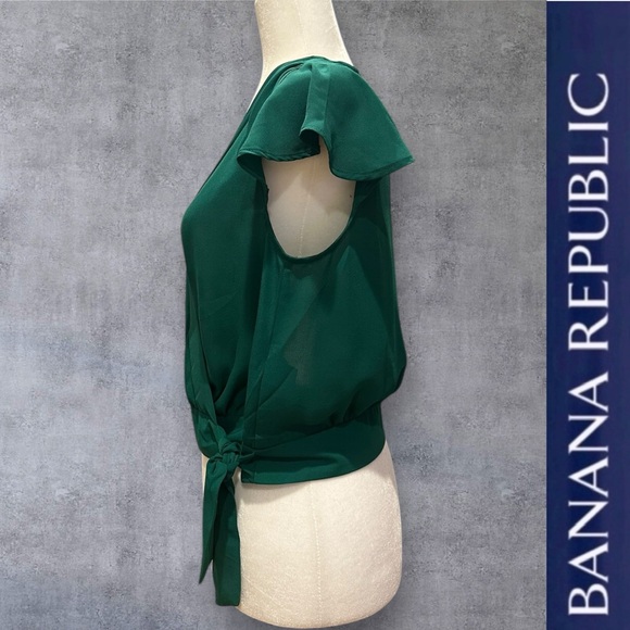 Banana Republic Emerald Flutter Sleeve Tie Waist Blouse, Size XSP, MSRP $70 - Picture 2 of 6